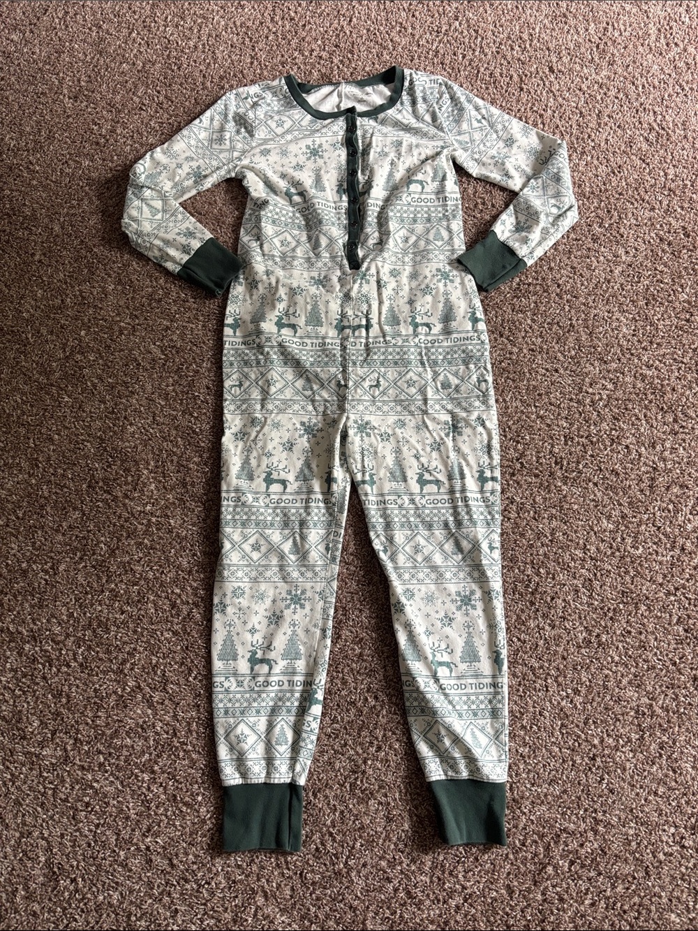 Women's Green Fair Isle One-Piece Pajama Romper